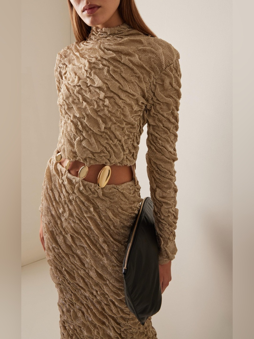 NWT SIMKHAI Karissa Textured Mesh Maxi Dress Metallic Gold